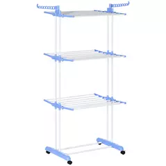 HOMCOM Foldable Clothes Drying Rack, 4-Tier Steel Garment Laundry Rack with Castors for Indoor and Outdoor Use, Blue - 1