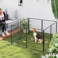 PawHut Eight-Panel Dog Playpen with Door, for Large Dogs, Indoors, Outdoors, 80cm Tall, Black - 8