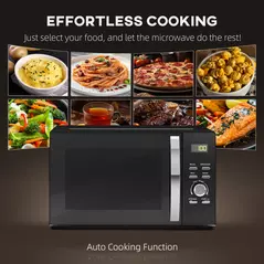 HOMCOM 23L 800W Microwave Oven, Digital Solo Microwave with 5 Power Levels, Automatic Defrost, 8 Auto Cook Menus, 60 Minutes Timer, Clock, Easy Clean, Small Black Microwave - 4