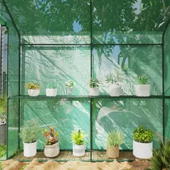 Outsunny 120 x 186cm Walk-In Greenhouse, with Shelves - Green - 7