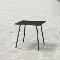 Outsunny Square Garden Table with Slat Top, Steel Frame, Outdoor Table for 4 Person, 80 x 80 x 74 cm, Black - 3