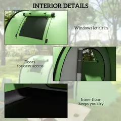 Outsunny Four Man Duo Room Tunnel Tent, with Accessories - Green - 6