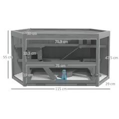 PawHut 3 Tier Wooden Large Hamster Cage with Sliding Tray, Seesaws, Water Bottle, Grey - 3