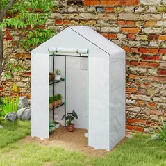 Outsunny 143 x 74cm Walk-In Greenhouse, with Shelves - White - 8