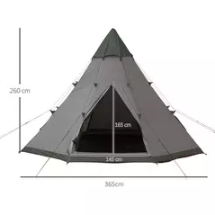 Outsunny 6 Men Tipi Tent with Carry Bag - Grey - 3