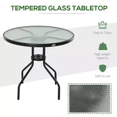 Outsunny 80 cm Round Garden Dining Table with Parasol Hole for 4, Outdoor Coffee Bistro End Side Table with Tempered Glass Top and Steel Frame for Patio, Porch, Black - 5