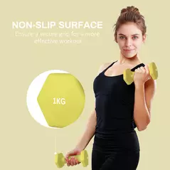 SPORTNOW 2 x 1kg Hexagonal Dumbbells Weights Set with Non-Slip Grip for Home Gym Workout, Yellow - 6