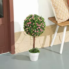 HOMCOM Set of 2 Decorative Artificial Plants, Ball Topiary Tree with Rose Flower in Pot, Fake Plants for Home Indoor Outdoor Decor, 60cm, Pink - 8