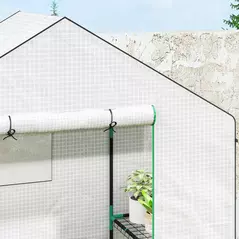 Outsunny 143 x 74cm Walk-In Greenhouse, with Shelves - White - 9