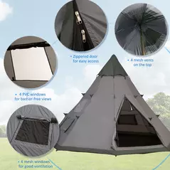 Outsunny 6 Men Tipi Tent with Carry Bag - Grey - 5