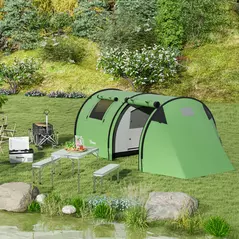 Outsunny Four Man Duo Room Tunnel Tent, with Accessories - Green - 9
