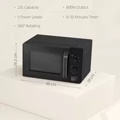 HOMCOM 23L 800W Microwave Oven, Solo Manual Microwave with 5 Power Levels, Defrost, 35 Minutes Timer, Clock, Easy Clean, Small Black Microwave - 3