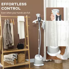 HOMCOM 1800W Standing Clothes Steamer, with Accessories - Grey - 8