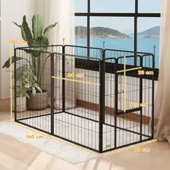 PawHut 6 Panels Dog Playpen, Portable Detachable Puppy Pen with Door, for Large Dogs, 100cm High, Grey - 3