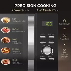 HOMCOM 23L 800W Microwave Oven, Digital Solo Microwave with 5 Power Levels, Automatic Defrost, 8 Auto Cook Menus, 60 Minutes Timer, Clock, Easy Clean, Small Black Microwave - 5