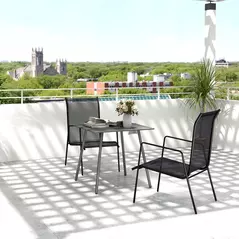 Outsunny Square Garden Table with Slat Top, Steel Frame, Outdoor Table for 4 Person, 80 x 80 x 74 cm, Grey - 2