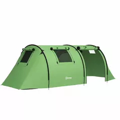 Outsunny Four Man Duo Room Tunnel Tent, with Accessories - Green - 1