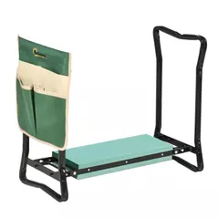Outsunny Steel Frame Padded Garden Kneeler, with Tool Bag - Green - 1