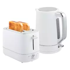 HOMCOM Kettle and Toaster Set, 1.7L 3000W Fast Boil Kettle & 2 Slice Toaster Kitchen Set with 6 Level Browning Controls, Defrost, Reheat, White - 1