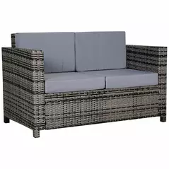 Outsunny Rattan Sofa, 2 Seater Garden Furniture with Soft Padded Cushion and Armrests, Wicker Garden Loveseat for Patio, Mixed Grey - 1