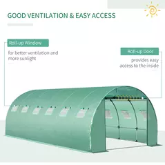 Outsunny 6 x 3 x 2m Greenhouse Replacement Cover ONLY Winter Garden Plant PE Cover for Tunnel Walk-in Greenhouse with Roll-up Windows Door Outdoor, Green - 6