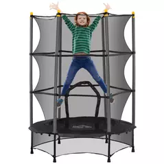 HOMCOM 4.6FT/55" Kids Trampoline with Enclosure Net, Outdoor Indoor Use, for Ages 3-10 Years, Black - 1