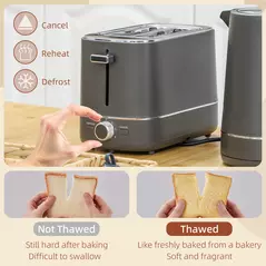 HOMCOM Kettle and Toaster Set, 1.7L 3000W Fast Boil Kettle & 2 Slice Toaster Kitchen Set with 6 Level Browning Controls, Defrost, Reheat, Grey - 5