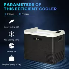 Outsunny 50L Car Refrigerator, Portable Compressor Car Fridge Freezer, Electric Cooler Box with 12/24V DC and 110-240V AC for Camping, Driving, Picnic, Down to -20℃ - 4