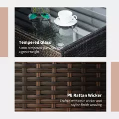 Outsunny PE Rattan Garden Coffee Table with Glass Table Top - Brown - 5