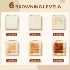 HOMCOM Kettle and Toaster Set, 1.7L 3000W Fast Boil Kettle & 2 Slice Toaster Kitchen Set with 6 Level Browning Controls, Defrost, Reheat, White - 6