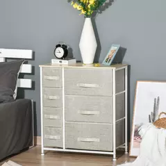 HOMCOM Chest of Drawers with 7 Drawers, Fabric Drawers with Large Storage Space, Drawers Dresser with Metal Frame, Adjustable Feet for Bedroom Living Room, Light Grey - 2