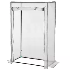 Outsunny 100 x 50 x 150cm Tomato Greenhouse with Roll-up Door, Mini Greenhouse with PE Cover, Outdoor Grow House Small Green House for Yard, Balcony, Garden, White - 1