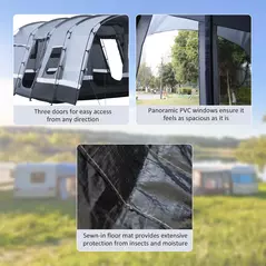 Outsunny 8-Person Camping Tent, Waterproof Family Tent, Tunnel Design, 4 Large Windows, Sleeping Cabins 3000mm Water Column Grey - 4