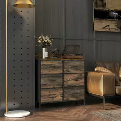 HOMCOM Rustic Chest of Six Fabric Drawers - Rustic Brown - 2