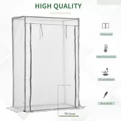 Outsunny 100 x 50 x 150cm Tomato Greenhouse with Roll-up Door, Mini Greenhouse with PE Cover, Outdoor Grow House Small Green House for Yard, Balcony, Garden, White - 5