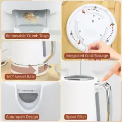 HOMCOM Kettle and Toaster Set, 1.7L 3000W Fast Boil Kettle & 2 Slice Toaster Kitchen Set with 6 Level Browning Controls, Defrost, Reheat, White - 9