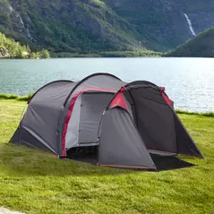 Outsunny 2-3 Person Tunnel Tent with Sewn-in Groundsheet, Air Vents, Rainfly, 2000mm Water Column, Camping Tent with 1 Bedroom, Inbuilt Porch, Living Area for Camping, Hiking, Grey - 2