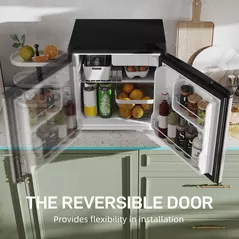 HOMCOM 46 Litre Table Top Mini Fridge, Small Fridge with Ice Box, Reversible Door, Adjustable Temperature and Legs for Bedrooms, Home Office, Silver Tone - 6