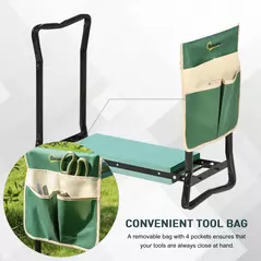 Outsunny Steel Frame Padded Garden Kneeler, with Tool Bag - Green - 6