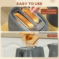 HOMCOM Kettle and Toaster Set, 1.7L 3000W Fast Boil Kettle & 2 Slice Toaster Kitchen Set with 7 Level Browning Controls, Defrost, Reheat, Boil-dry Protection, Grey - 8