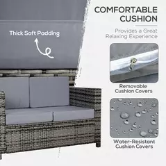 Outsunny Rattan Sofa, 2 Seater Garden Furniture with Soft Padded Cushion and Armrests, Wicker Garden Loveseat for Patio, Mixed Grey - 5