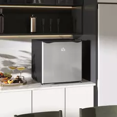 HOMCOM 46 Litre Table Top Mini Fridge, Small Fridge with Ice Box, Reversible Door, Adjustable Temperature and Legs for Bedrooms, Home Office, Silver Tone - 2