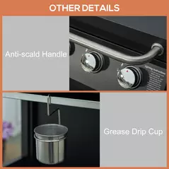 Outsunny 3 Burner Gas BBQ Grill Outdoor Portable Barbecue Trolley w/ Warming Rack, Side Shelves, Storage Cabinet, Thermometer, Carbon Steel, Black - 8