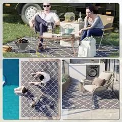 Outsunny Reversible Outdoor Rug with Carry Bag, Waterproof Plastic Straw Mat for Garden, Deck, RV, Picnic, Beach, Camping, 182 x 274cm, Grey - 5
