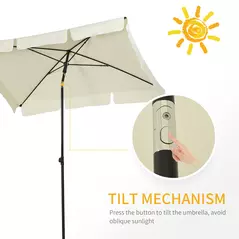 Outsunny 2 x 1.3m Garden Parasol Umbrella, Outdoor Market Table Umbrella with Ruffles & Aluminium Pole, Rectangular Tilting Parasol Sun Shade Canopy, Cream White - 4