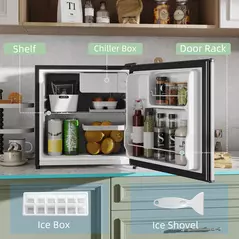 HOMCOM 46 Litre Table Top Mini Fridge, Small Fridge with Ice Box, Reversible Door, Adjustable Temperature and Legs for Bedrooms, Home Office, Silver Tone - 5