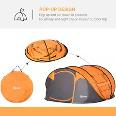 Outsunny 4 Person Pop-up Camping Tent Family Tent with Ground Sheet, 4 Windows and Portable Carry Bag for Beach Outdoor Trip, Orange - 4