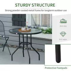 Outsunny Outdoor φ80cm Round Dining Table Tempered Glass Top Steel Frame Bistro Coffee End Side Table Garden w/ Parasol Hole - 6