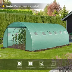 Outsunny 6 x 3 x 2m Greenhouse Replacement Cover ONLY Winter Garden Plant PE Cover for Tunnel Walk-in Greenhouse with Roll-up Windows Door Outdoor, Green - 5