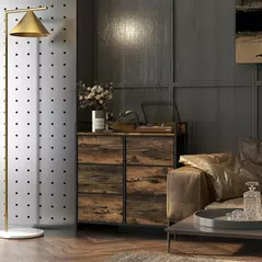 HOMCOM Rustic Chest of Six Fabric Drawers - Rustic Brown - 9